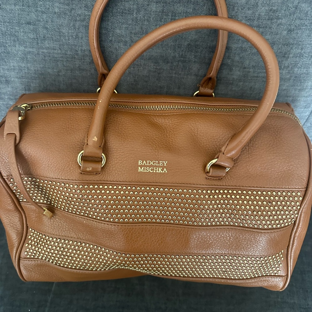 Badgley Mischka Tan Studded Satchel